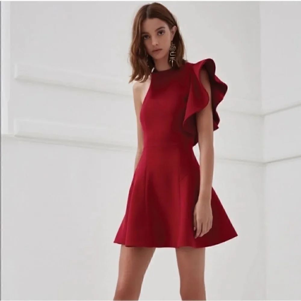 C/meo Collective Elegant Red One-Shoulder Dress, S